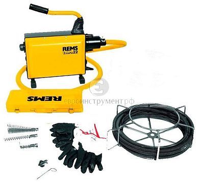 REMS Кобрa 22 Сет 16: спирали 16мм  2,3м, 3 вида насадок (буров), разделительный штифт, 1 пара перчаток, стальной чемодан для насадок фото